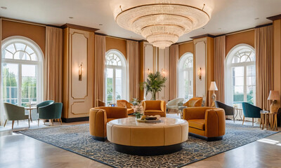 The hotel lobby is a spacious and inviting area designed to welcome guests with comfort and elegance. As you enter, you're greeted by a sense of luxury and sophistication. The décor is tasteful, with 