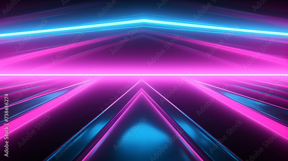 Poster pink and teal dynamic sheets with neon led illumination. retro futurism abstract background
