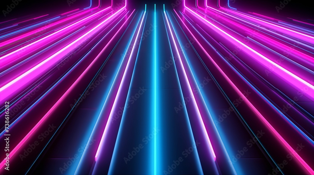 Poster pink and teal dynamic sheets with neon led illumination. retro futurism abstract background