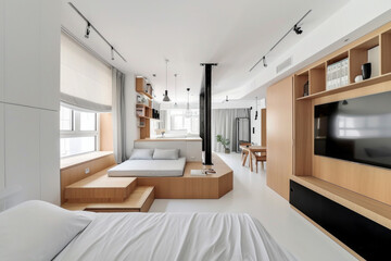Living Room With Bed and TV