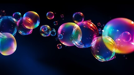 Rainbow soap bubbles on a dark background