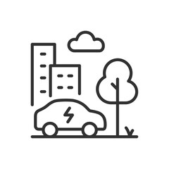 Electric city transport, linear icon. Car in the city. Ecology. Line with editable stroke