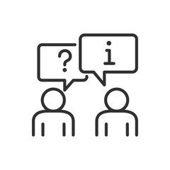 Question and answer, linear icon. Dialogue, two people talking, one person asks the other answers. Counselling. Line with editable stroke