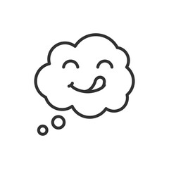 A speech bubble with a cute face showing its tongue, linear icon. Playful and friendly joyful conversation. Line with editable stroke