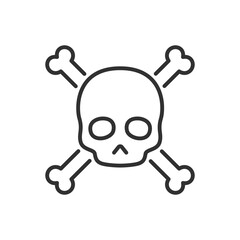 Skull and bones folded in a cross, linear icon. Line with editable stroke