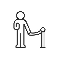 Face control, security, linear icon. Access control. Provision of security. A security man at the fence holds the chain. Line with editable stroke