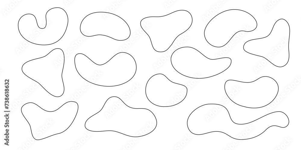 Poster liquid irregular amoeba blob shapes silhuette vector collection isolated on white background. fluid 