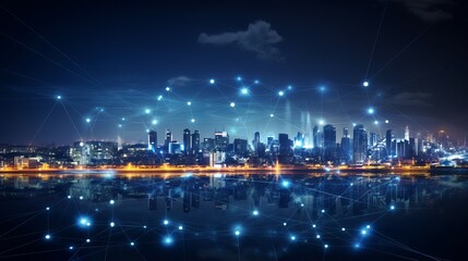 Smart city and abstract dot point connect with gradient line and aesthetic Intricate wave line design , big data connection technology concept