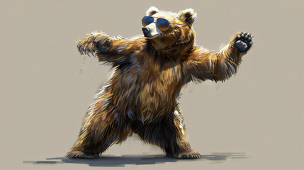 Grizzly bear wearing a sunglasses_