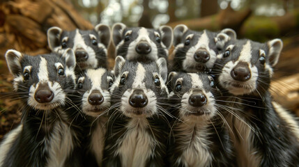 A group of funny skunks making a selfie.