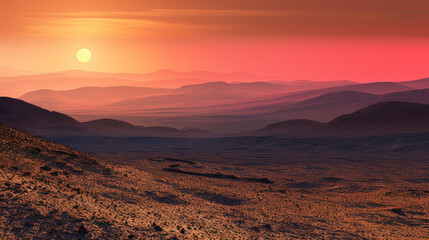 Landscape of planet Mars, red barren lifeless land