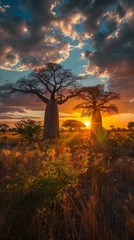 Fototapete Rund Baobab trees and sunset Generative AI © 혜숙 진