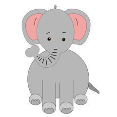 Cute baby elephant sitting isolated on white background.