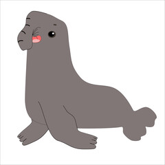 Cartoon bull elephant seal on white background.