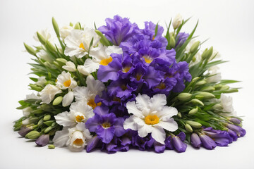 a bouquet of colorful irises and daisies
