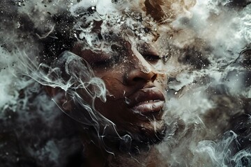 portrait of a person with a smoke dissolving abstract 