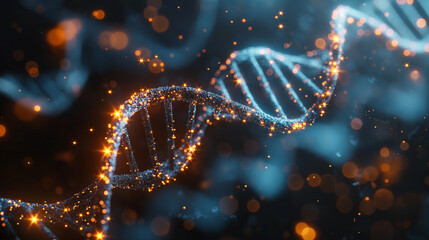 Artificial intelligence AI in Healthcare. DNA double helix intertwined with digital AI elements,, Generative AI