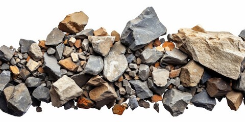 Crushed rocks separated on a white background, Generative AI 