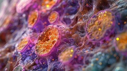 Macro image showcasing a vibrant microscopic world with richly detailed textures and a warm color palette.
