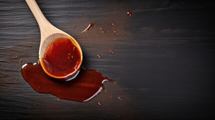 Barbecue sauce with basting brush over stone table with room for copy space. - obrazy, fototapety, plakaty