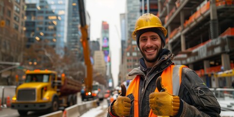 Smiling Construction Worker Approval in City