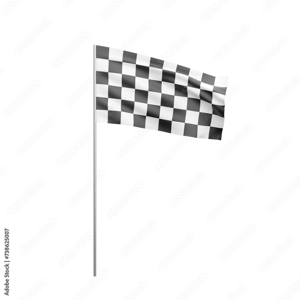 Poster Checkered racing flag waving, symbolizing speed and the end of a race. 3D Rendering