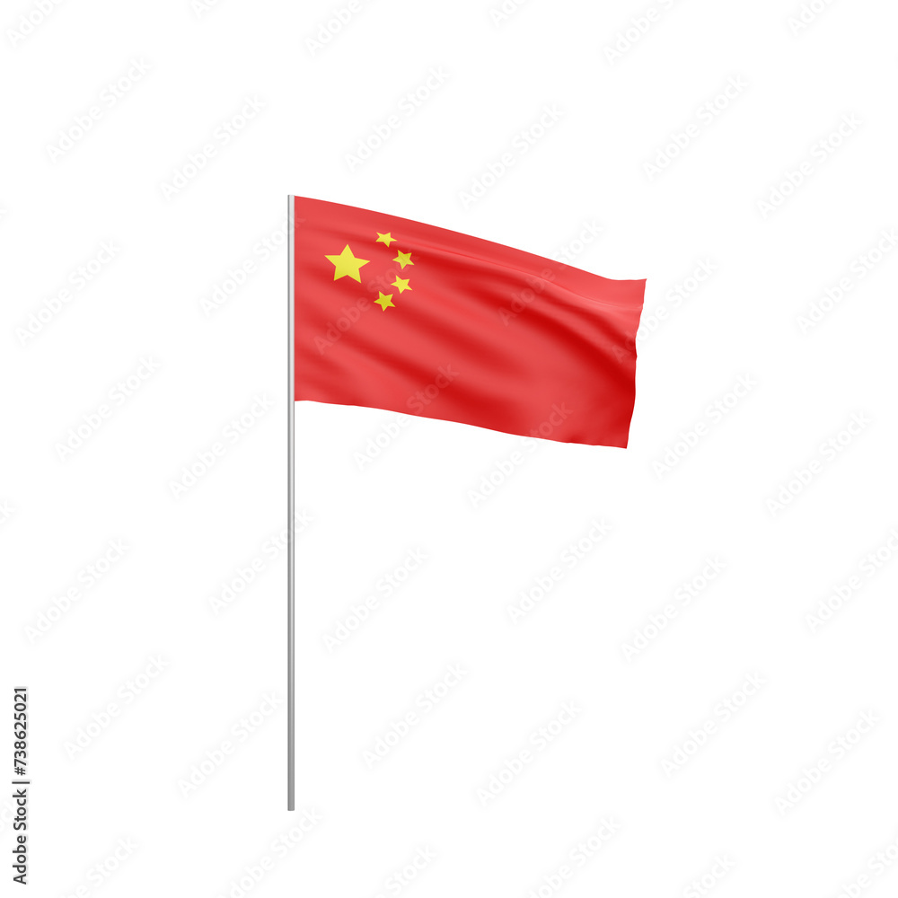 Poster chinese flag fluttering in the breeze, isolated against a white backdrop. 3d rendering