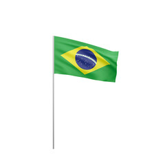 Brazilian flag waving proudly, isolated on a white background. National pride. 3D Rendering