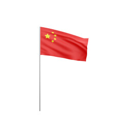Chinese flag fluttering in the breeze, isolated against a white backdrop. 3D Rendering