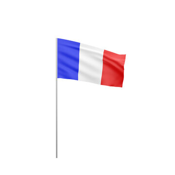 French flag undulating, isolated on a white background, symbol of liberty. 3D Rendering