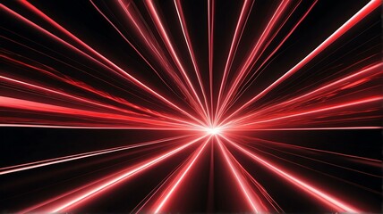 Tunnel warp speed motion made of neon red rays of light in plain black background from Generative AI