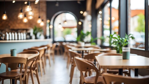 Blurred Cafe Interior With Tables And Chairs. Great For Coffee Shop Ambiance In Designs. Generative AI