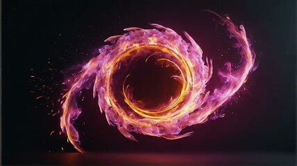 Abstract of pink fire flame circular vortex swirling with bright light and glowing ember particles, motion concept from Generative AI