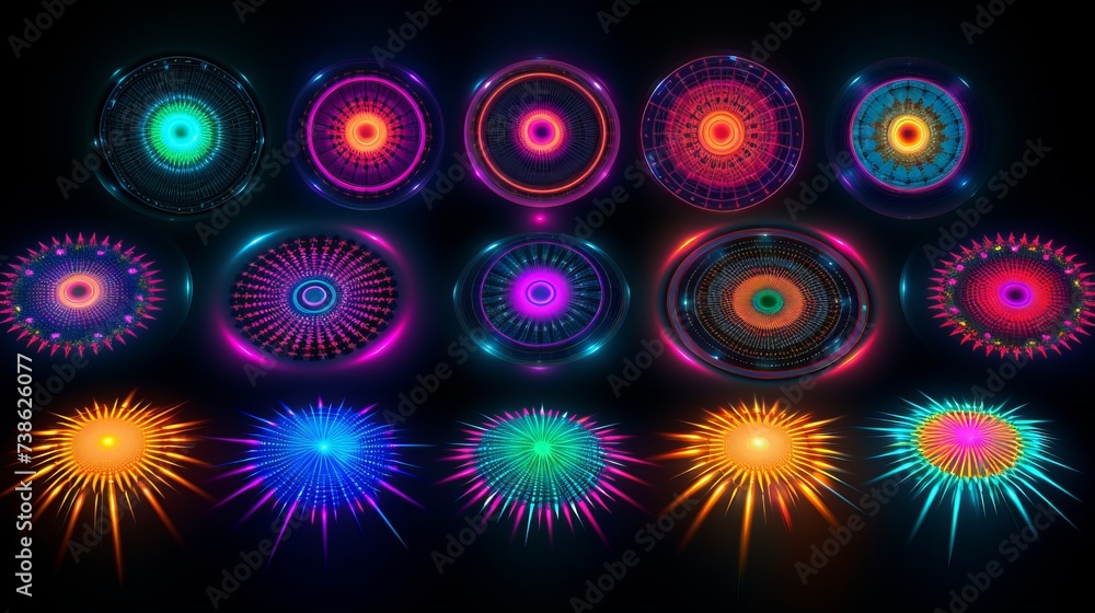 Poster circular holographic patterns of on background