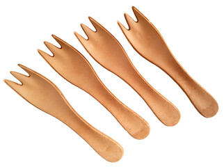 quatre fourchettes en bois sur fond transparent, PNG