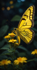 Fototapeta premium Butterfly, Flowers, Spring, Nectar, Colorful, Night Scene