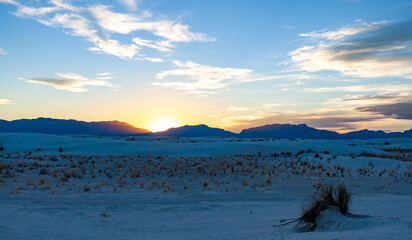 View of the Sunset over the white gypsum sands in White sands National Monument, New Mexico