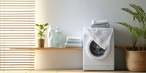 Eco friendly laundry routine sustainable washing machine and detergent, Generative AI 