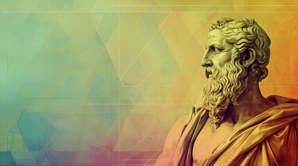 Colorful Gradient Illustration of Greek Pythagoras with Side Design Of Philosopher - obrazy, fototapety, plakaty