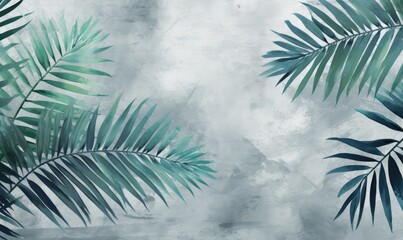 Fototapeta na wymiar A Serene Tropical Oasis: Palm Leaves Dancing Beneath a Dramatic Cloudy Sky