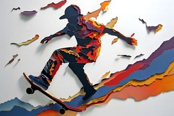 skateboarder background colorful paper cut out 