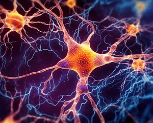 Illustration of synapses firing in brain neurons in human brain