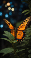 Naklejka premium butterfly, flowers, spring, nectar, colorful, night scene