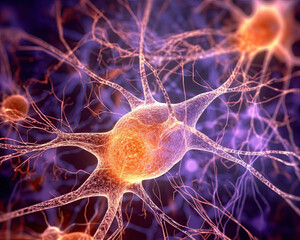 Obraz premium Illustration of synapses firing in brain neurons in human brain