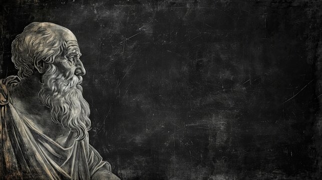 Pythagoras Drawing Sketch On Black Grunge Board - Empty Blank Space For Text