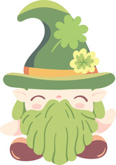 Happy St Patrick's Day fairy banner design gnomes cute Draw flat illustration green cute flowers