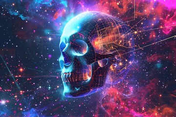abstract human death skull in space  - obrazy, fototapety, plakaty