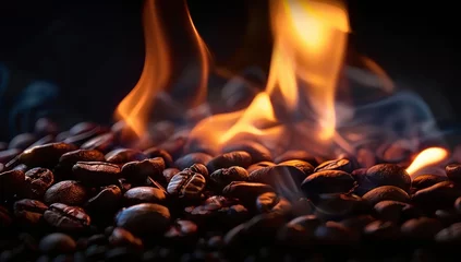 Poster Roasting coffee beans capturing essence of rich aroma and taste close up view of transformation from green to brown art of turning raw beans into beverage for espresso cappuccino and morning coffee © Bussakon