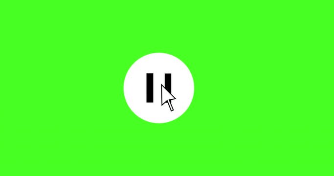 Mouse click on the video pause and play buttons. Second version, 4K animation on a green screen.