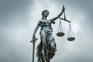 statue of justice holding scales and sword flowing dress eyes blindfolded